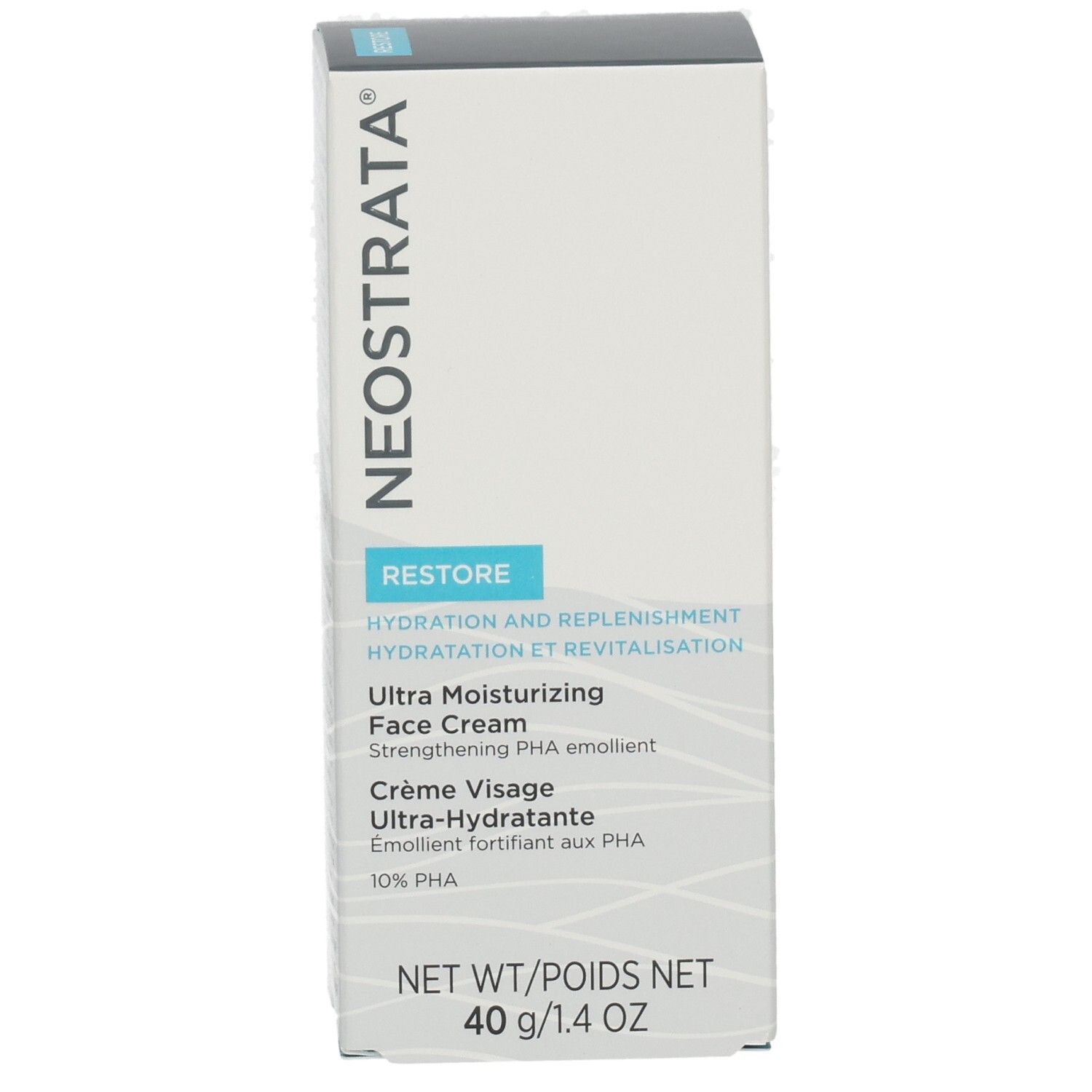 NeoStrata Restore Ultra Moisturizing Face Cream Karton, Vorderseite mit Produktnamen und Gewicht.