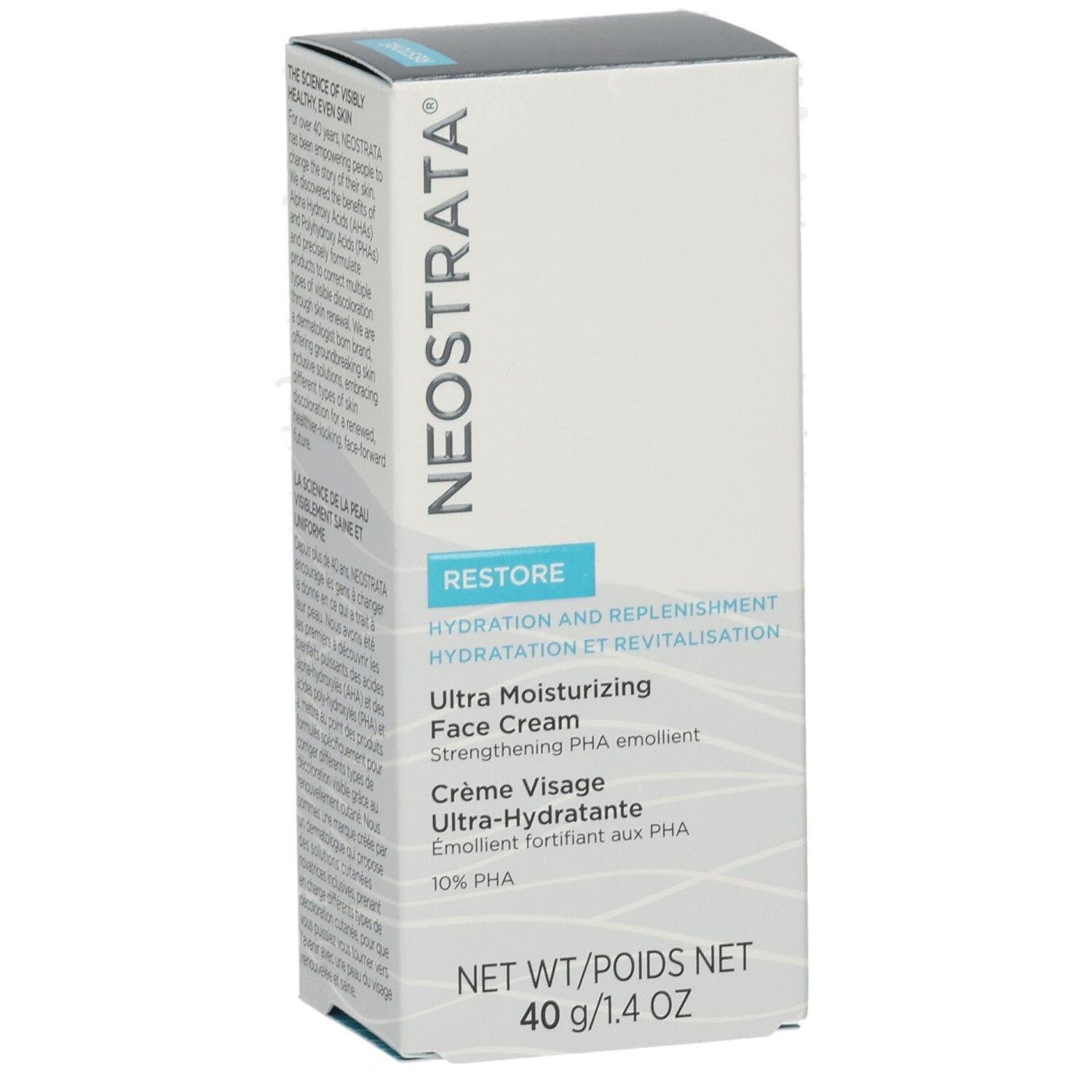 NeoStrata Restore Ultra Moisturizing Face Cream Karton, Vorderseite mit Produktnamen und Gewicht.