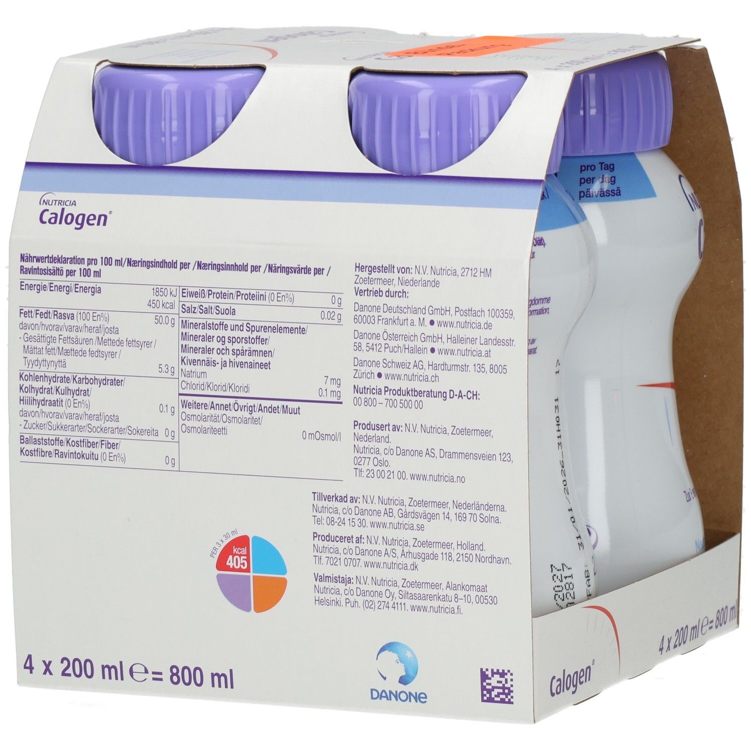CALOGEN Neutralgeschmack Emulsion: Rückseite der Verpackung mit Nährwertangaben.