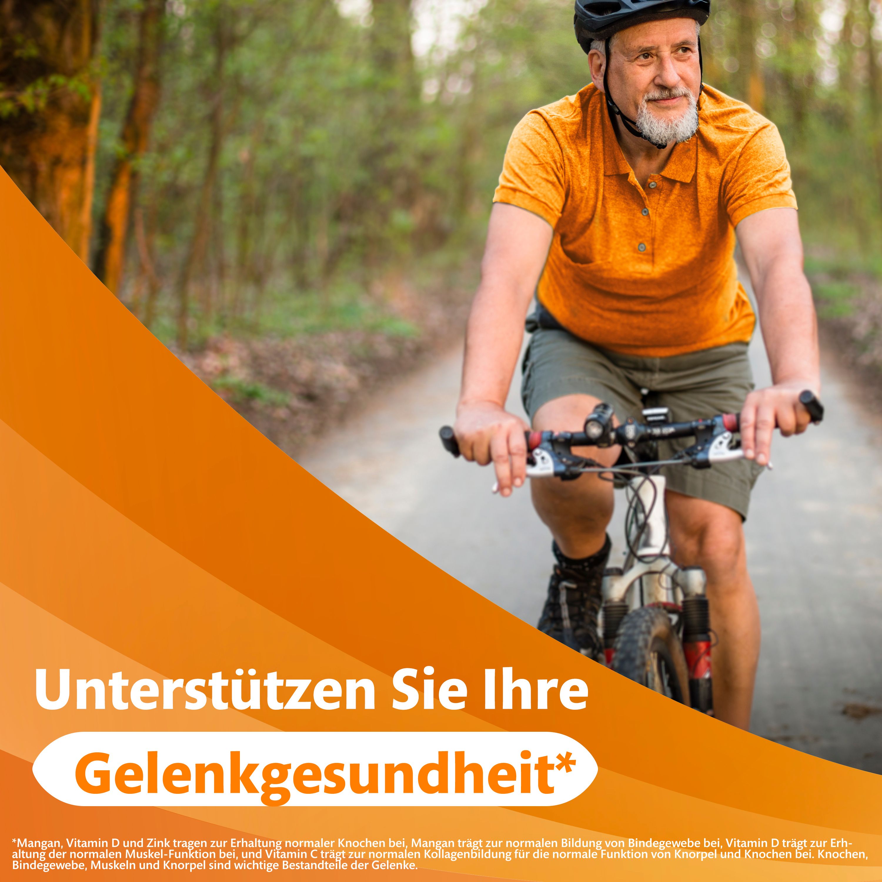 Mann mittleren Alters fährt Fahrrad im Freien, um die Gelenkgesundheit zu unterstützen.