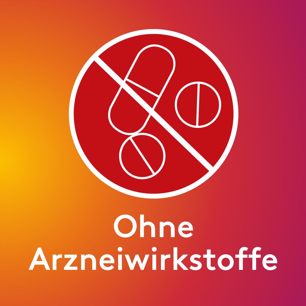 Symbol: Medikamente durchgestrichen. Text: Ohne Arzneiwirkstoffe.