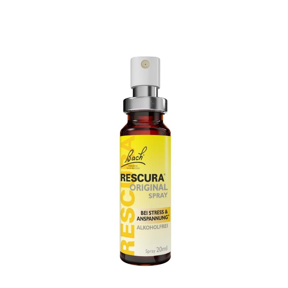 Original Bach RESCURA Spray Flasche, Sprühkopf sichtbar.