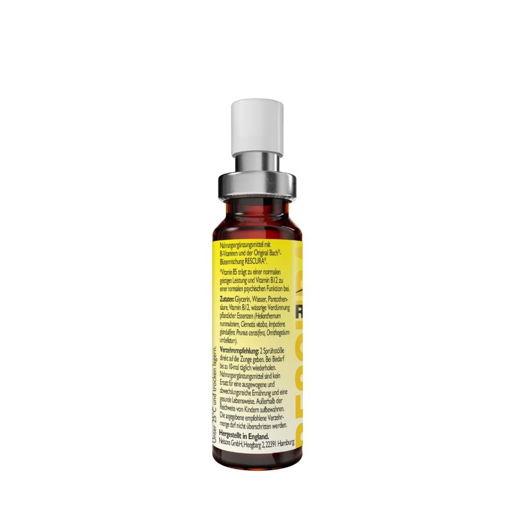 Rückseite der Original Bach RESCURA Spray Flasche mit Produktinformationen.
