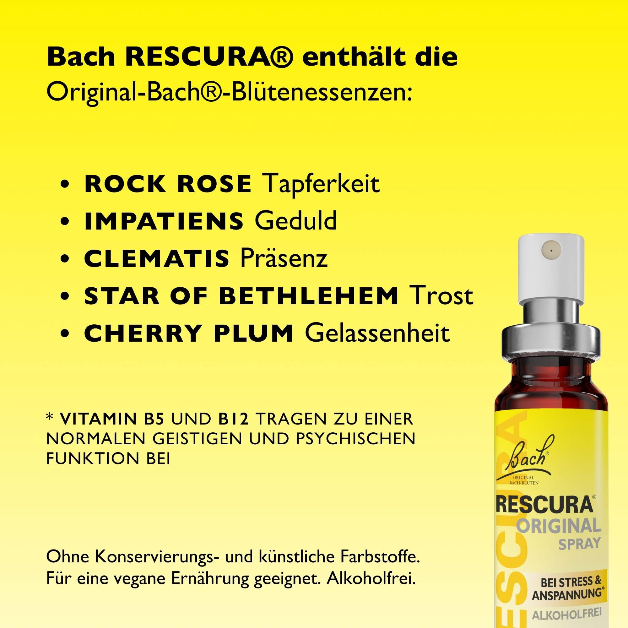 Zutatenliste und Informationen zu Bach RESCURA Spray.