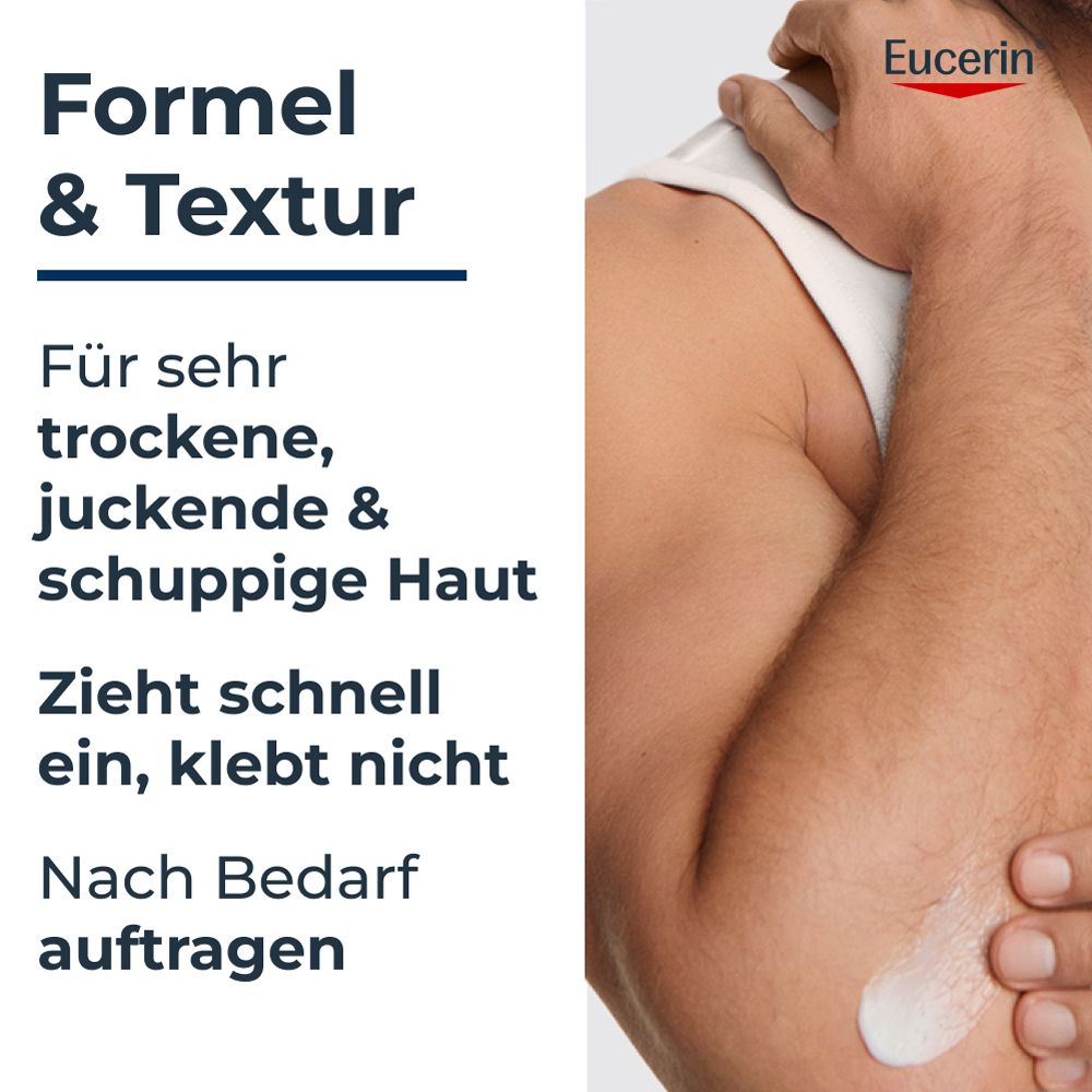 Mann mit aufgetragener Lotion auf dem Arm. Formel & Textur: Zieht schnell ein.