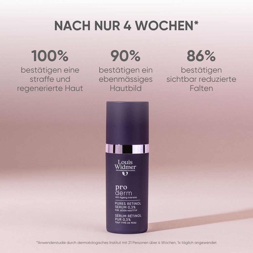 Flasche Louis Widmer pro derm Serum Retinol 0,3% für Anti-Aging.