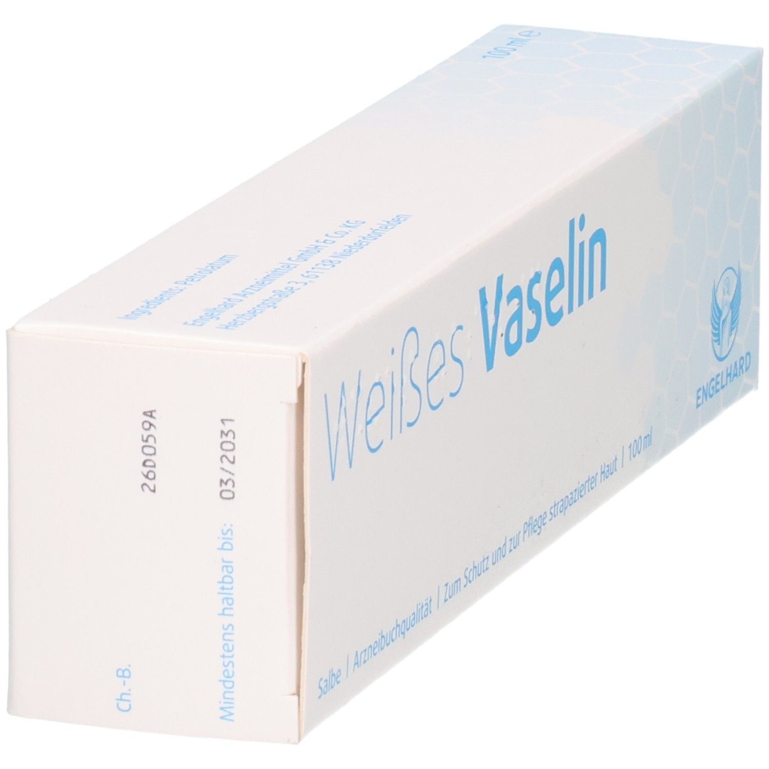 Weiederal Vaselin Packung mit Chargennummer und Mindesthaltbarkeitsdatum.