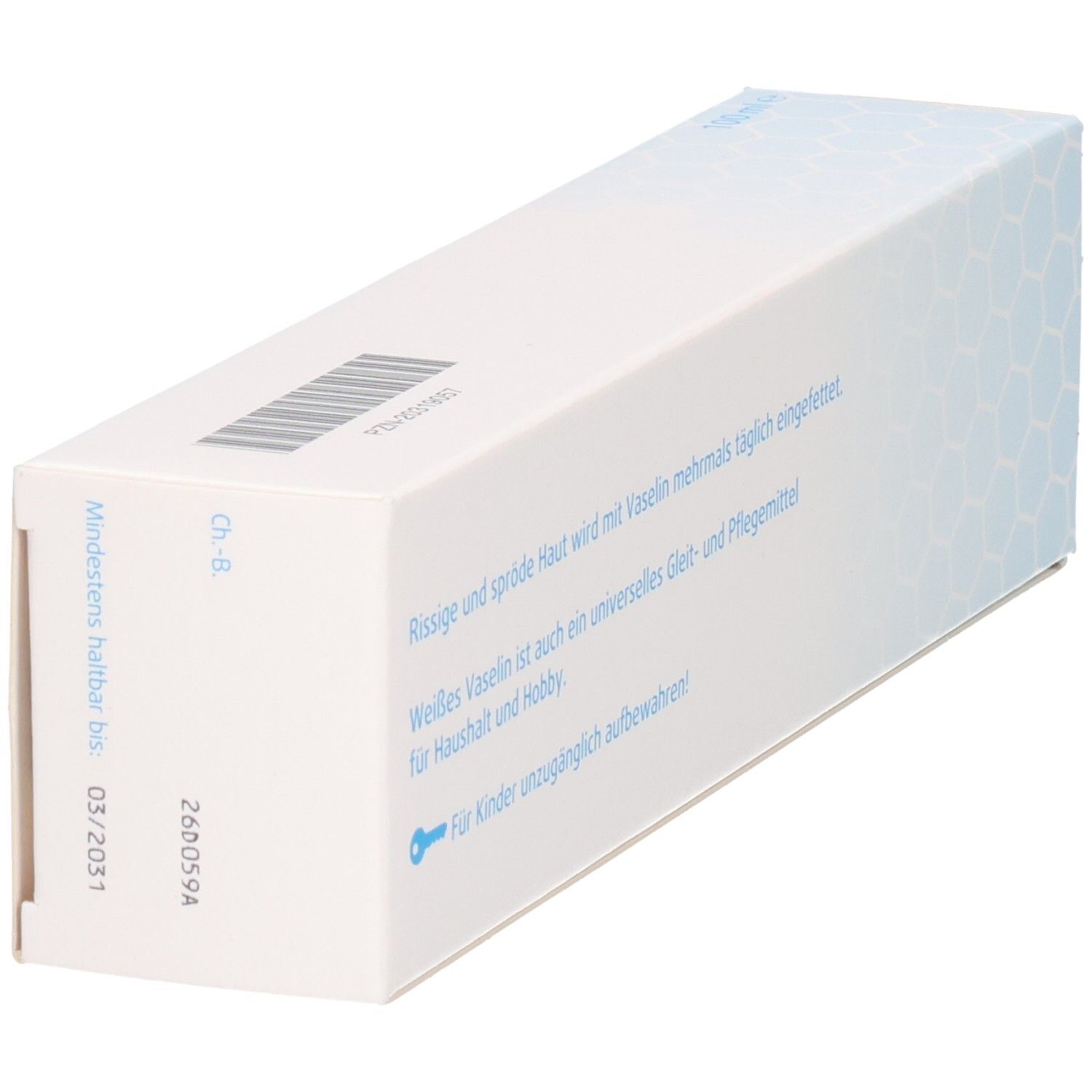 Weiederal Vaselin Packung mit Anwendungshinweisen, Chargennummer und Datum.