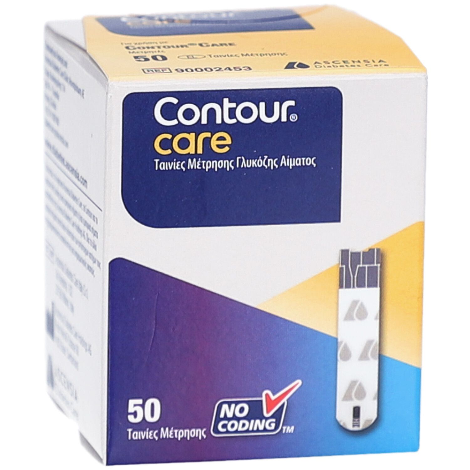 Packung mit 50 Contour Care Blutzuckerteststreifen, No Coding.