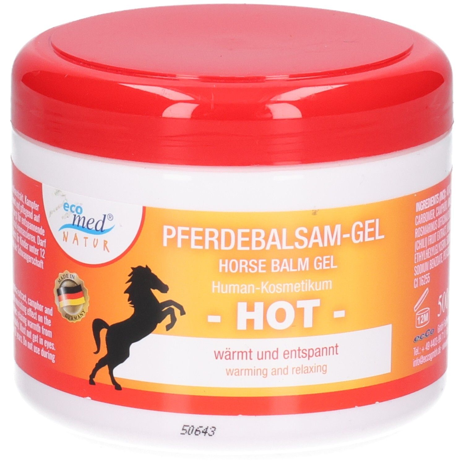 Pferdebalsam Gel HOT Eco-Med Natur 500 ml