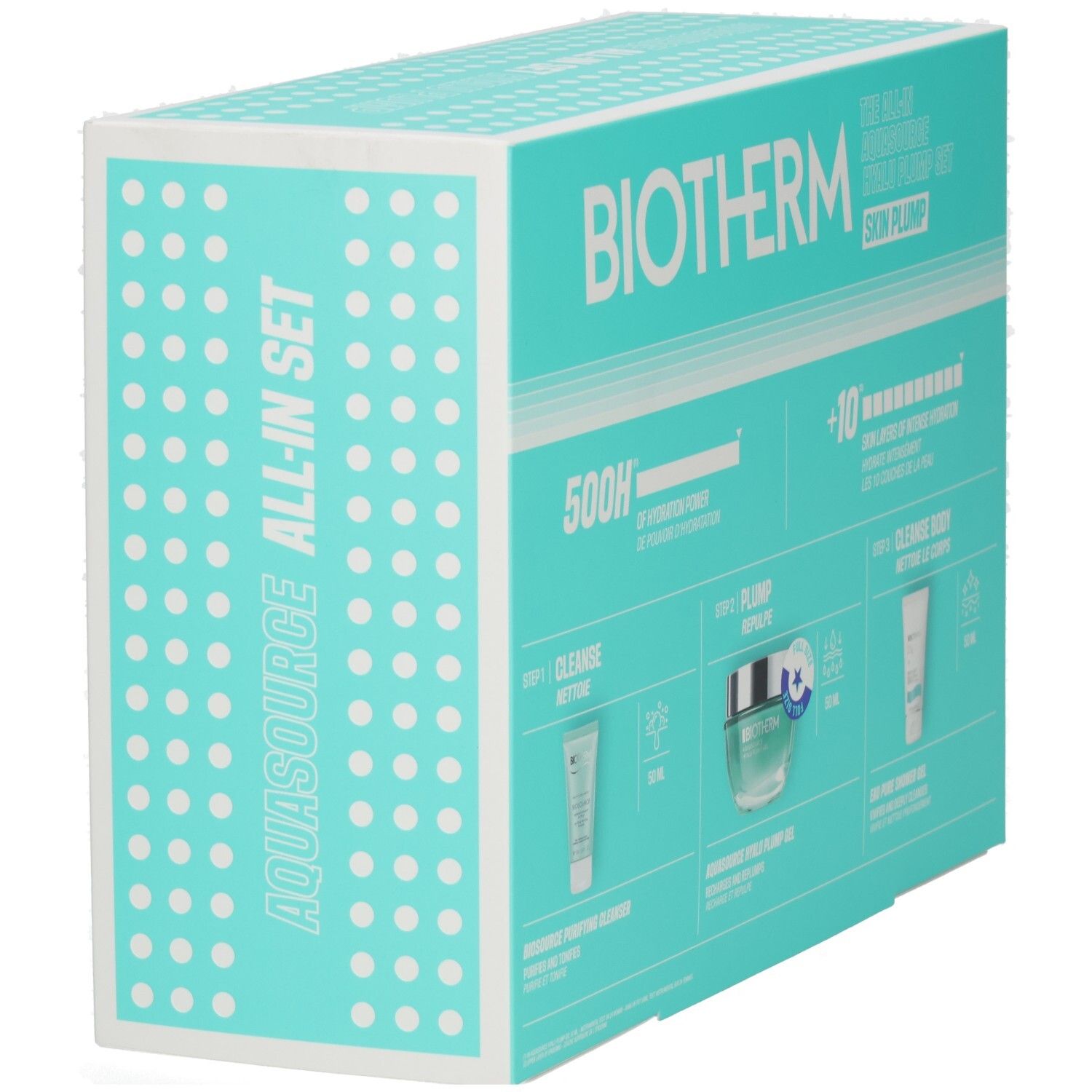 Biotherm Aquasource All-in-Set Kosmetik-Geschenkbox mit Hautpflegeprodukten.