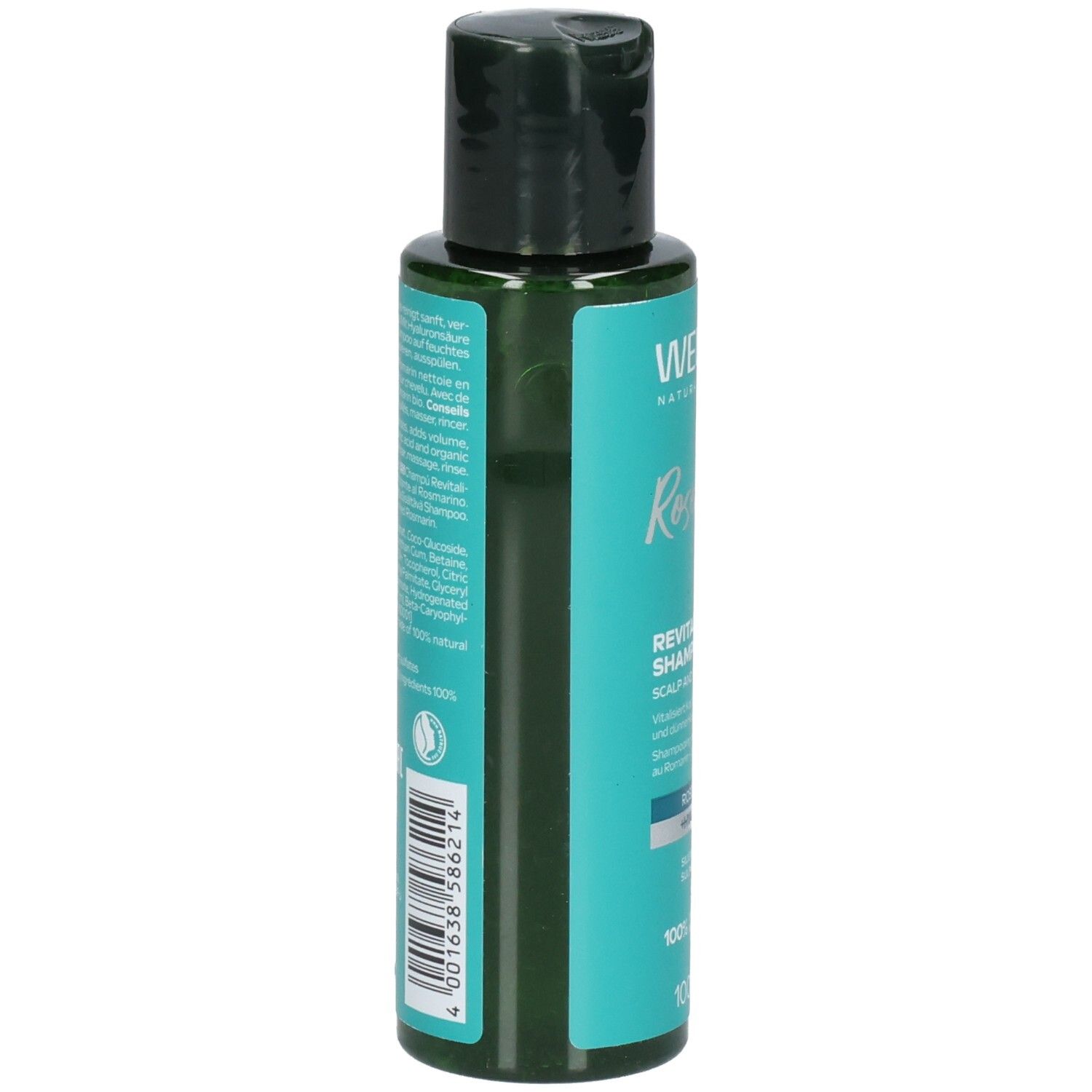 Weleda Rosmarin Revitalising Shampoo Rückseite mit Inhaltsstoffen.