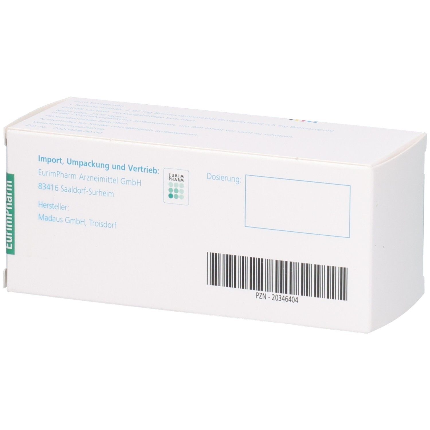Rückseite der Schachtel mit PRAVIDEL 2,5 mg Tabletten. Hersteller EurimPharm. Barcode und Dosierung.