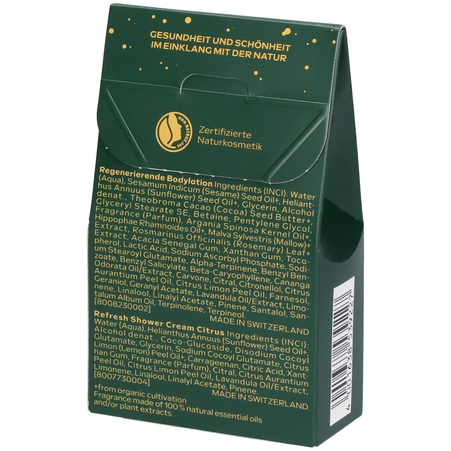 Verpackung einer regenerierenden Körperlotion mit Zitrusduft von Weleda.