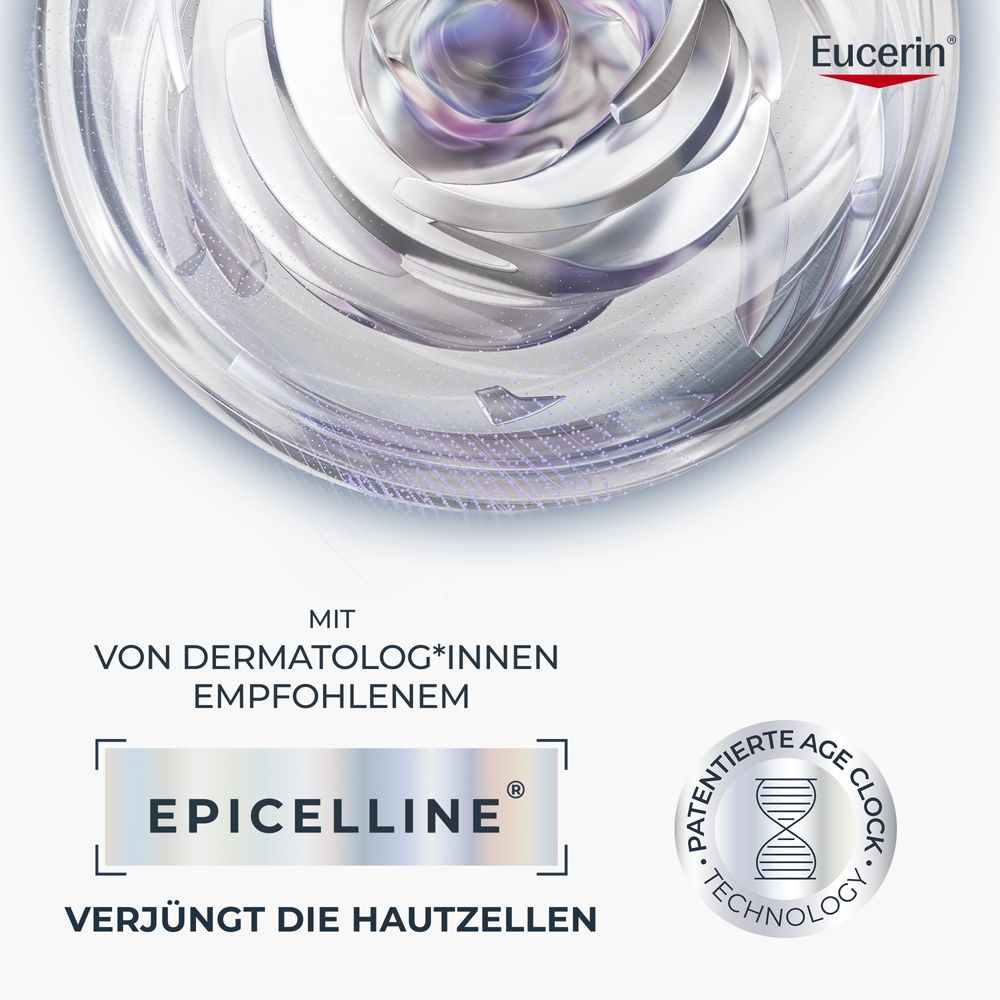 Eucerin Logo und Epicelline. Mit von Dermatologen empfohlen.