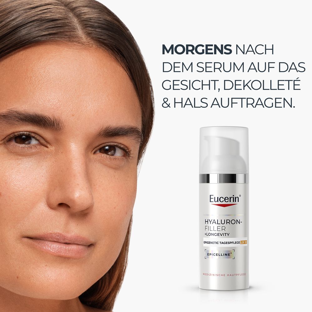 Eucerin Hyaluron-Filler +Longevity Tagespflege LSF 30: Morgens nach dem Serum auftragen.