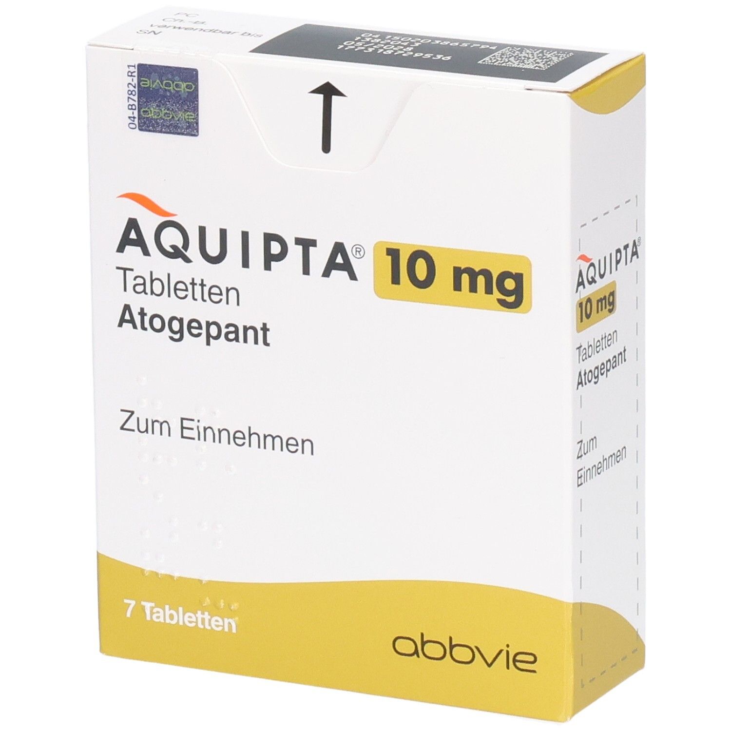 AQUIPTA 10 mg Tabletten Atogepant Schachtel, 7 Tabletten.