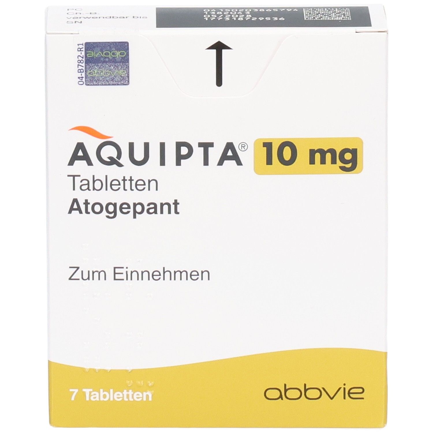 AQUIPTA 10 mg Tabletten Atogepant Schachtel, 7 Tabletten.
