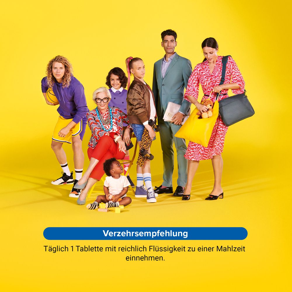 Menschen unterschiedlichen Alters und Geschlechts vor gelbem Hintergrund.