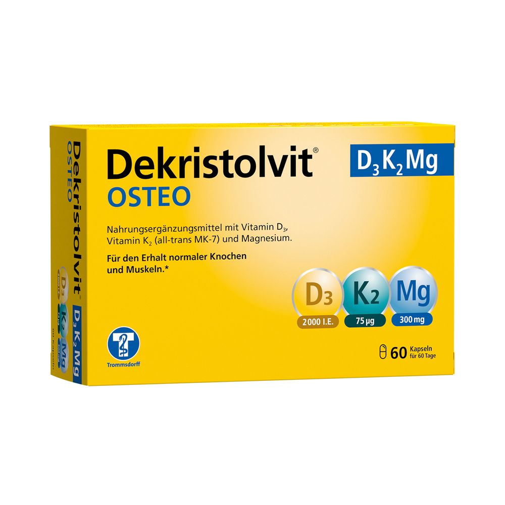 Dekristolvit® OSTEO D3K2Mg Packung mit 60 Kapseln.