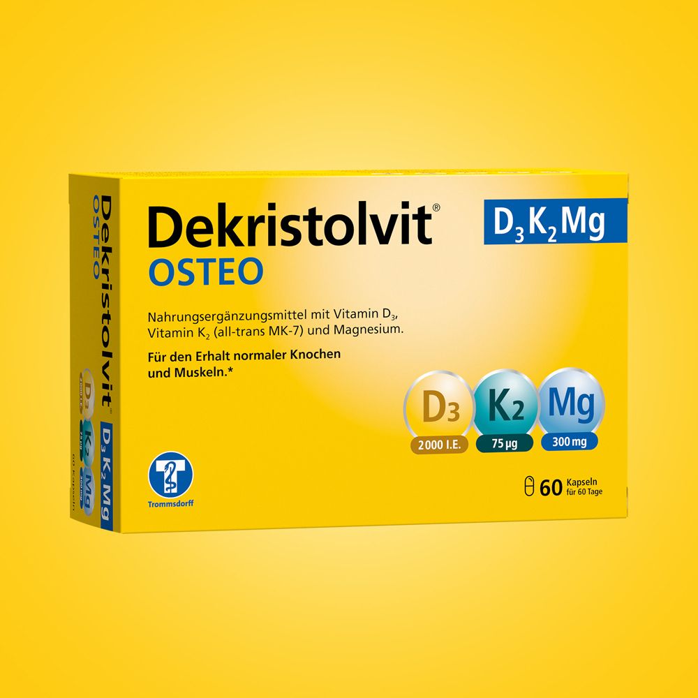 Dekristolvit® OSTEO D3K2Mg Packung mit 60 Kapseln.