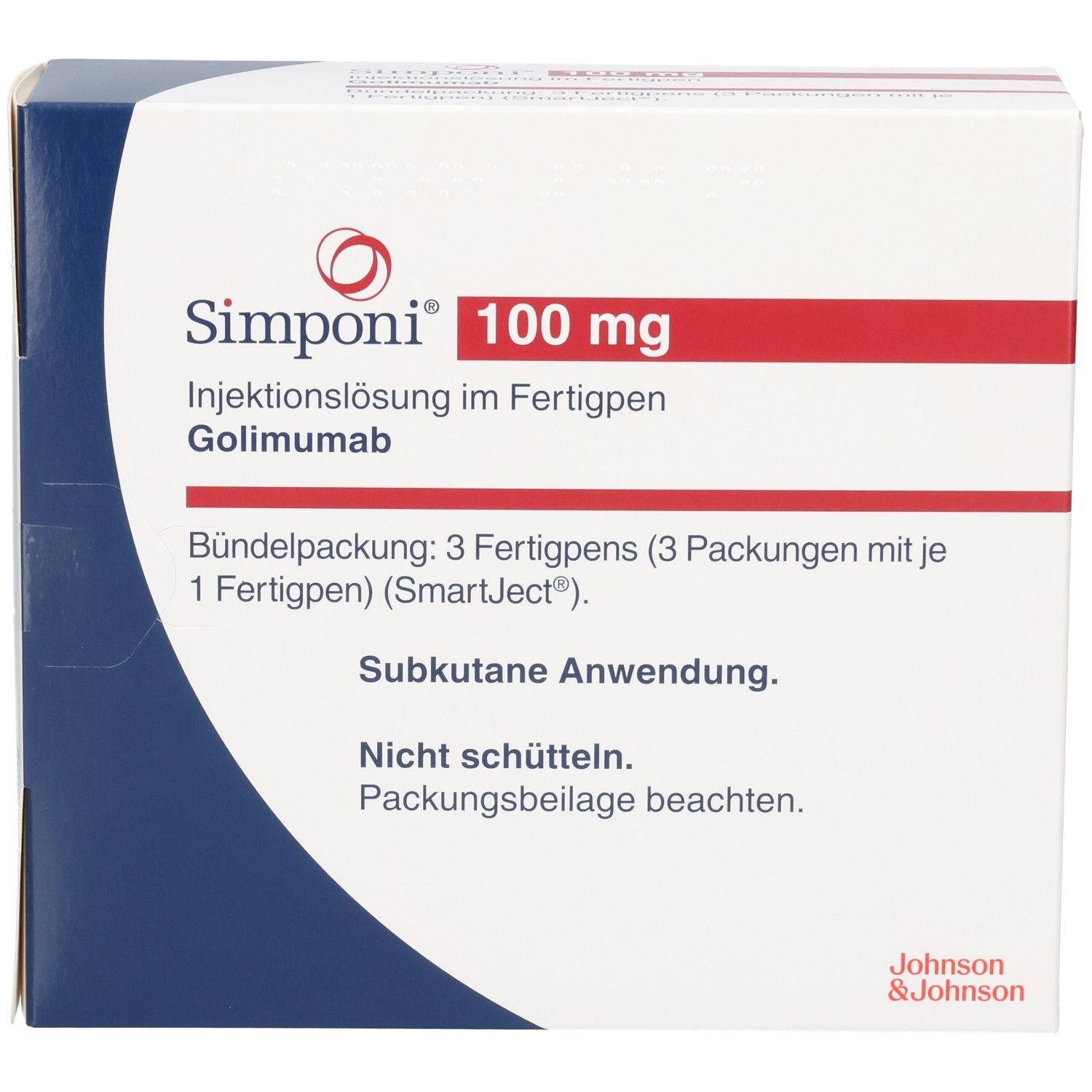 SIMPONI 100 mg Injektionslösung im Fertigpen, Golimumab. Bündelpackung: 3 Fertigpens.