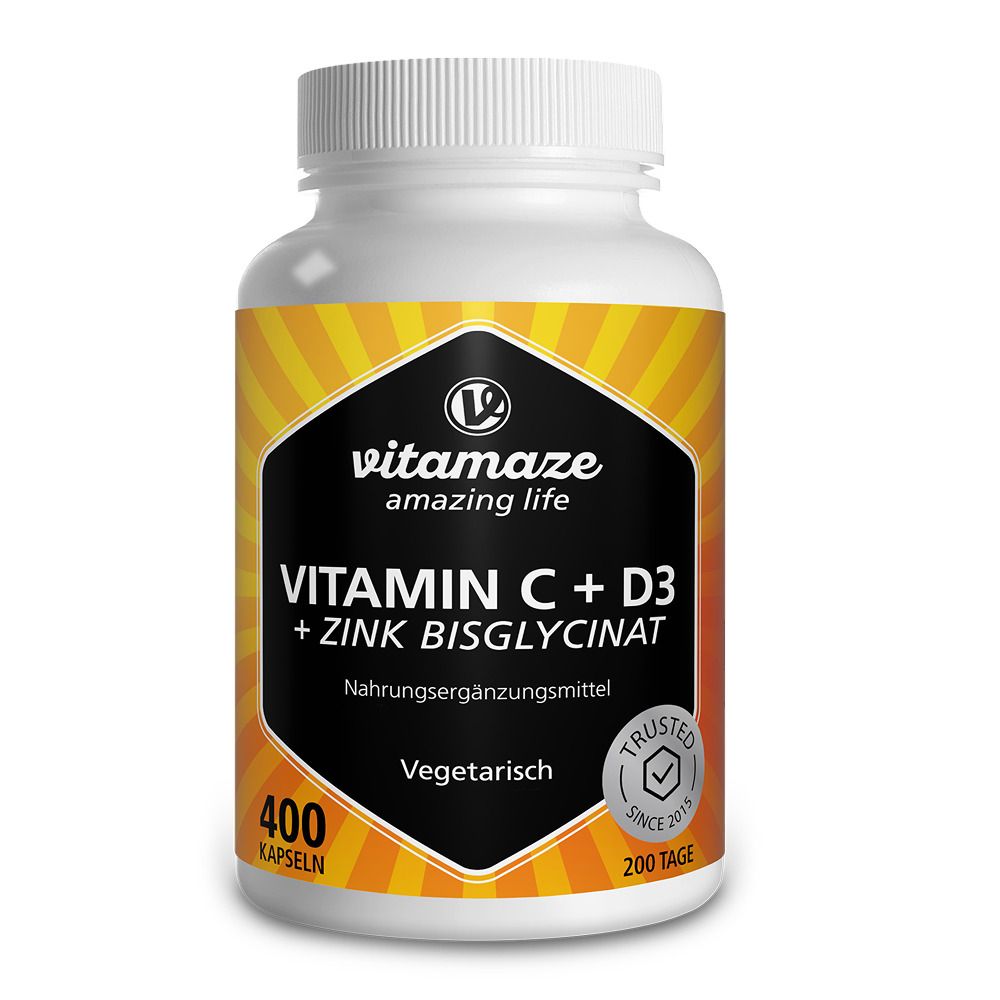 Vitamin C+D3+Zink Bisglycinat vegetarisch Kapseln 400 St