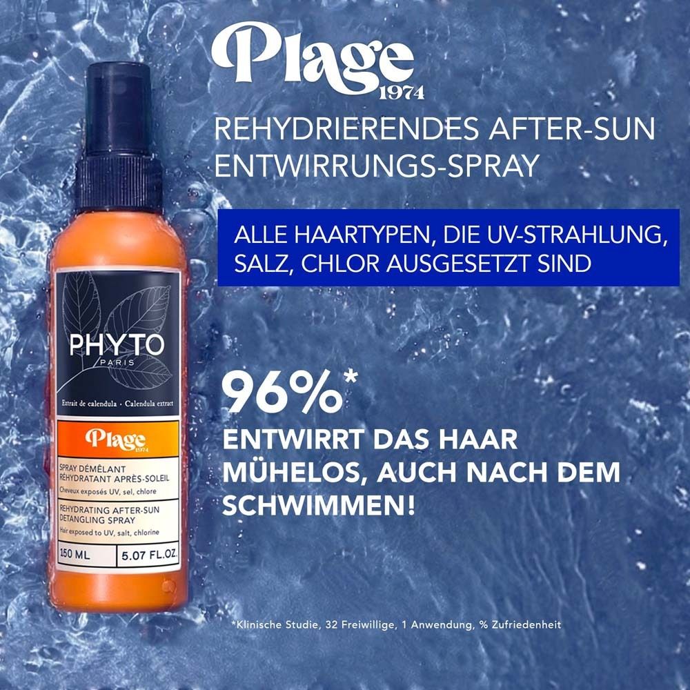 PHYTO Paris Plage Sprühflasche neben Text über Sonnenschutz für Haare.