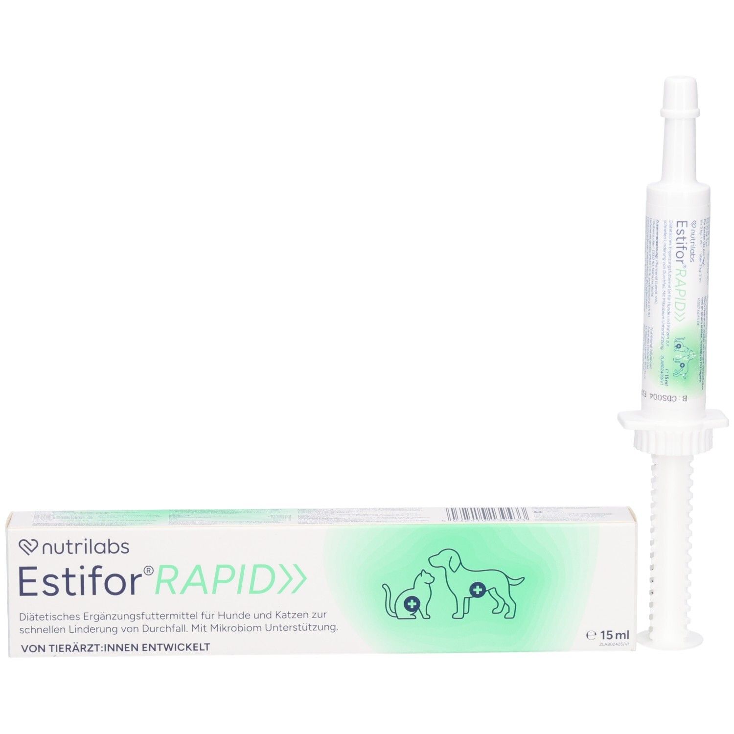 Nutrilabs Estifor Rapid 15ml Spritze mit Diätfuttermittel für Hunde und Katzen.