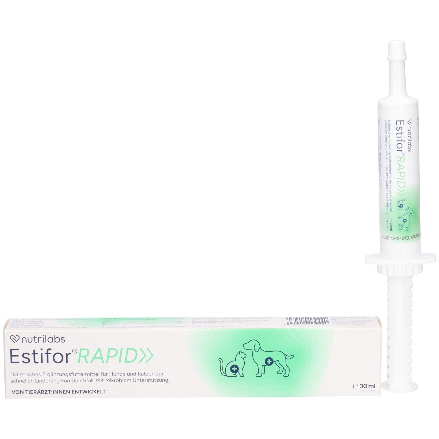 Estifor Rapid Spritze für Hunde und Katzen, Nahaufnahme.