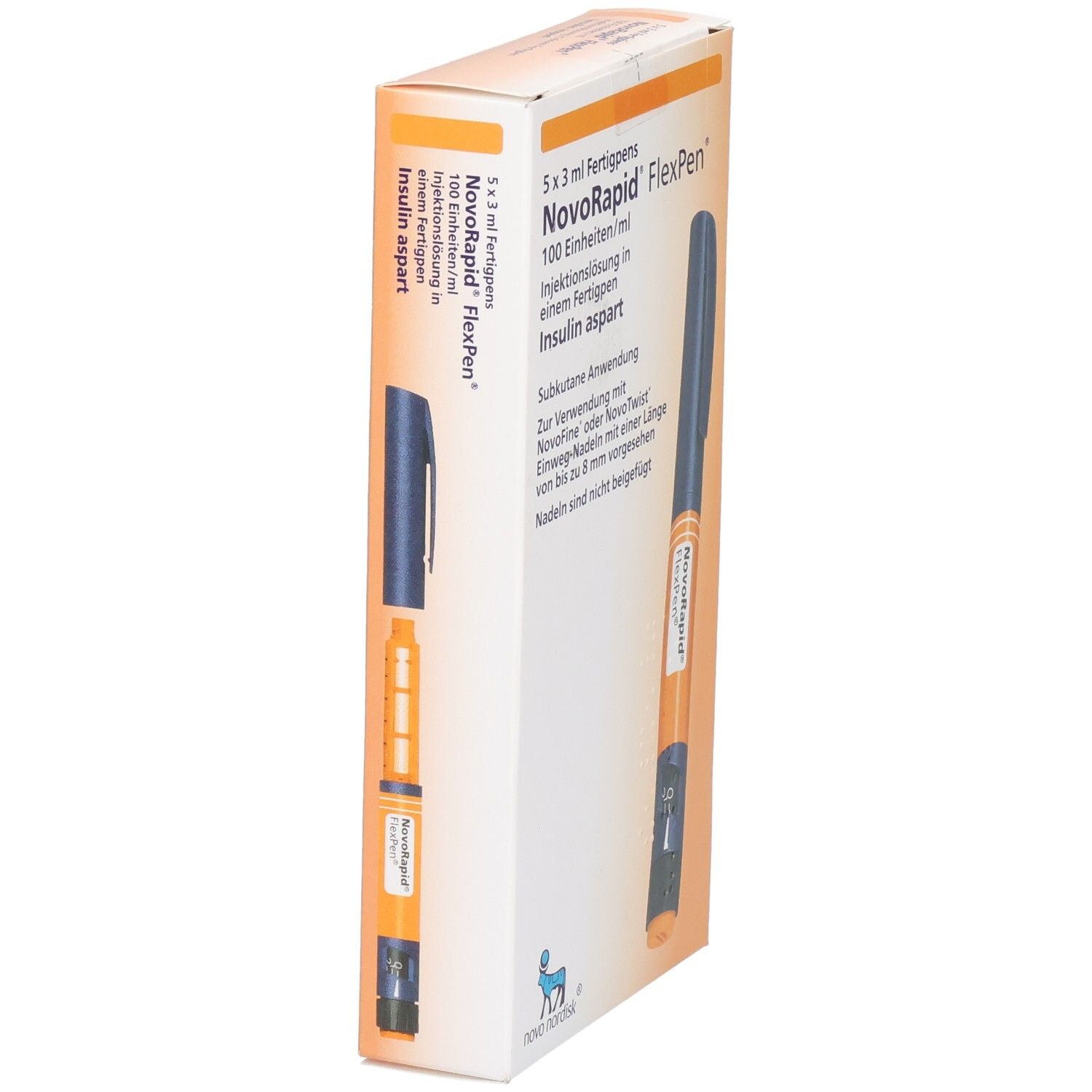 Packung mit 5 NovoRapid FlexPens, Injektionslösung mit Insulin aspart, 100 Einheiten/ml.
