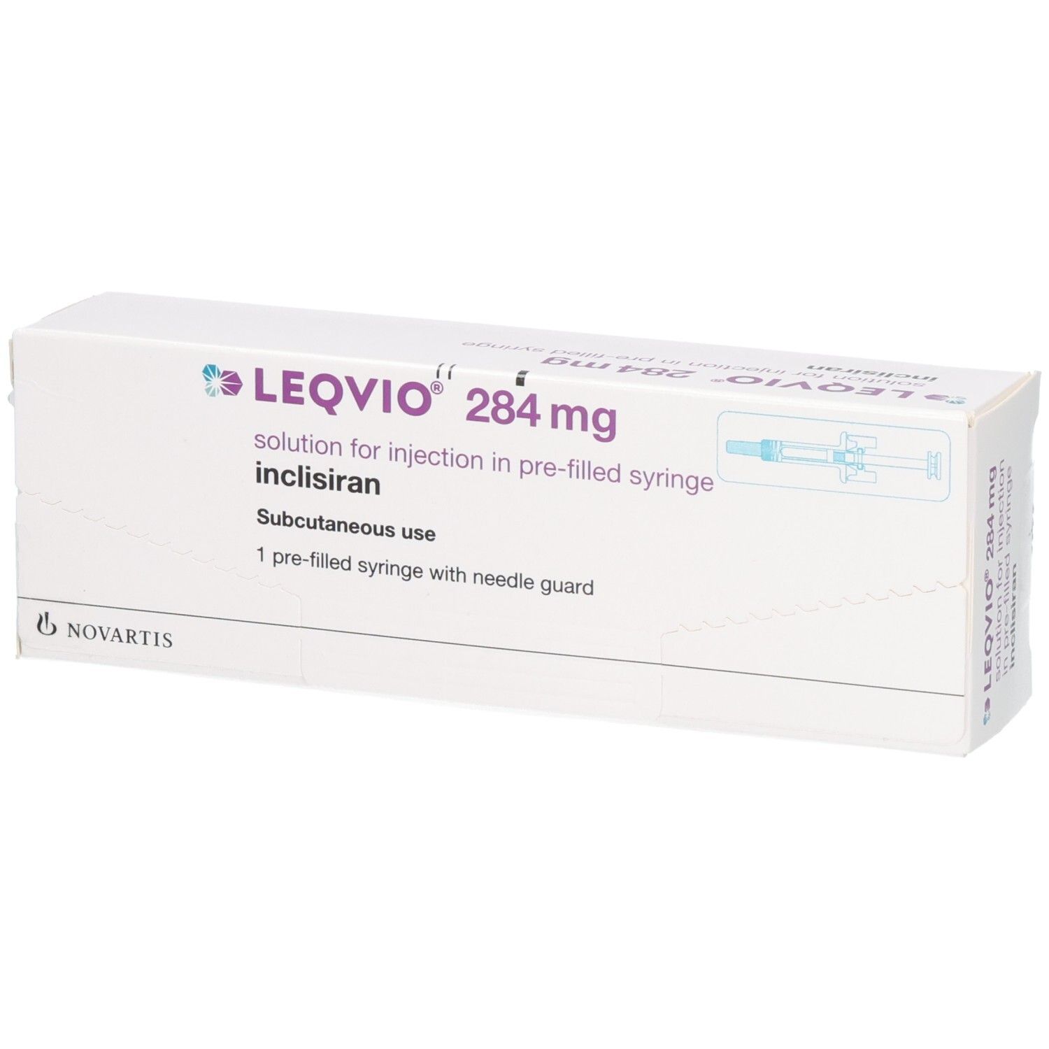 Verpackung LEQVIO 284 mg Inklisiran, Injektionslösung in Fertigspritze.