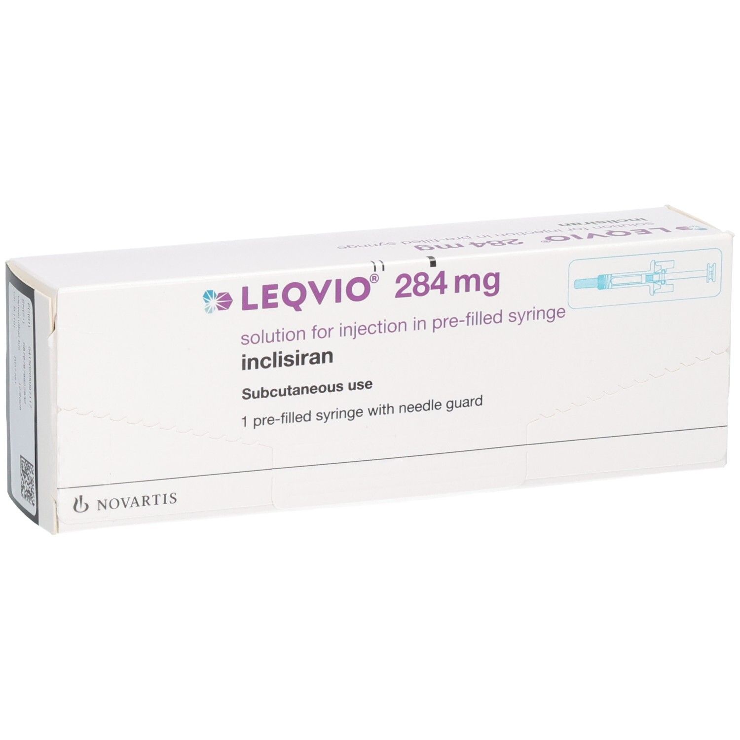 LEQVIO 284 mg Injektionslösung in Fertigspritze mit Nadelschutz. Subkutane Anwendung. Novartis.