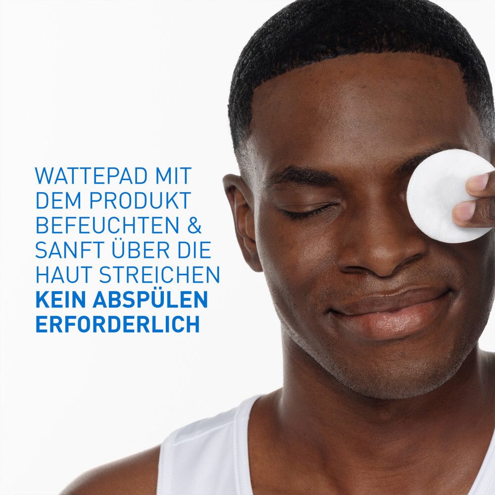 CeraVe Mizellenwasser: Wattepad befeuchten, sanft über Haut streichen, kein Abspülen.