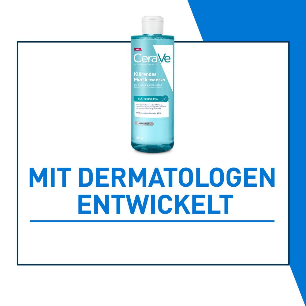 CeraVe Klärendes Mizellenwasser mit dem Hinweis 'Mit Dermatologen entwickelt'.