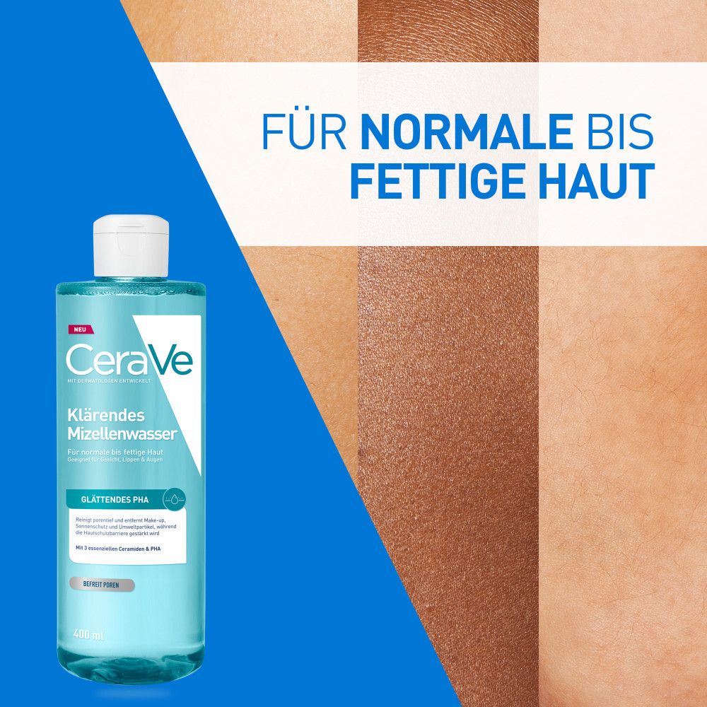 CeraVe Klärendes Mizellenwasser und Hauttexturen. Für normale bis fettige Haut.