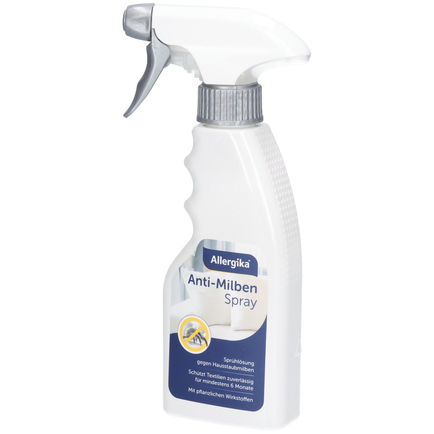 Allergika Anti-Milben Spray Flasche mit Sprühkopf.