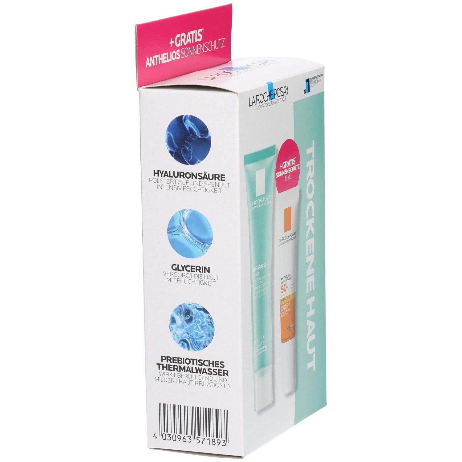 La Roche-Posay Hydraphase HA Set: Hyaluronsäure, Glycerin, Thermalwasser.