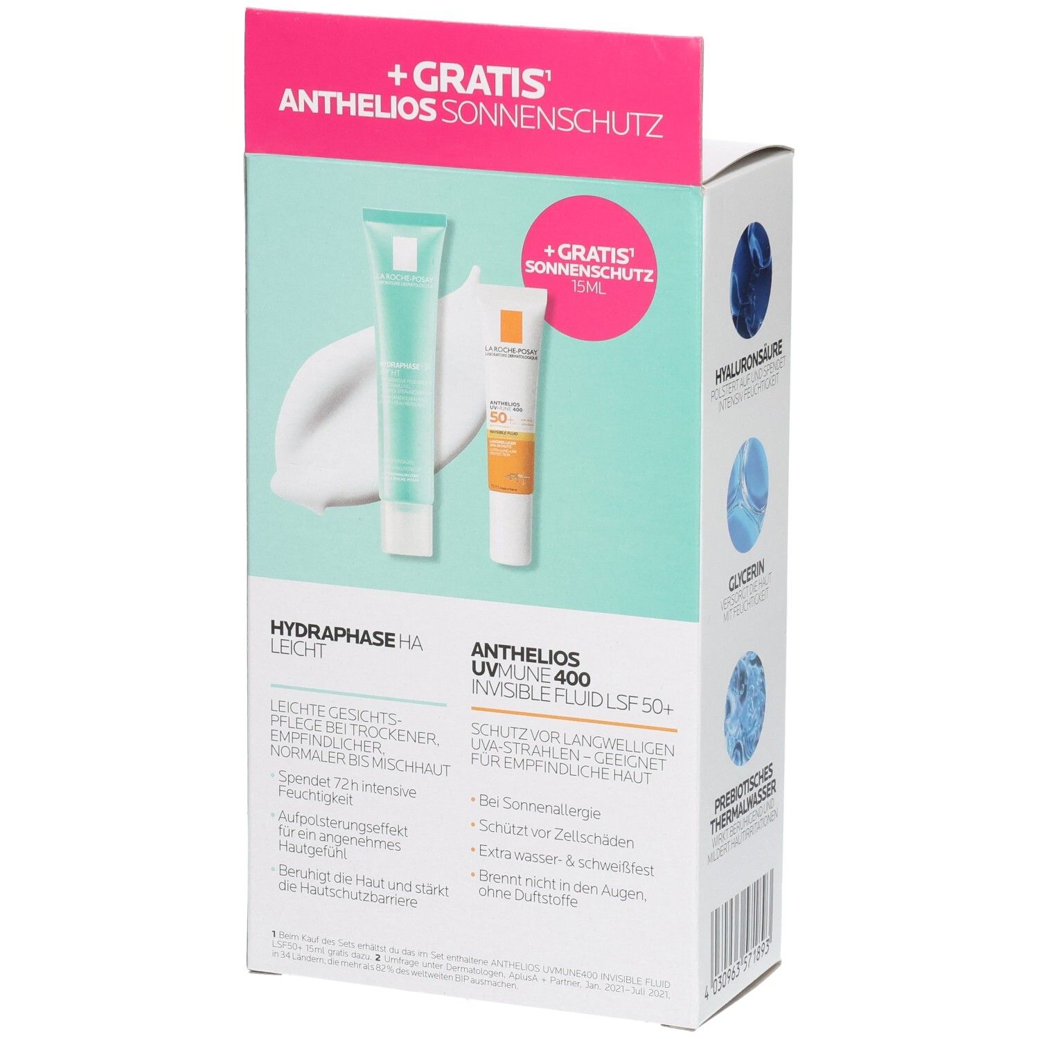 La Roche-Posay Hydraphase HA Leicht und Anthelios Sonnenschutz.
