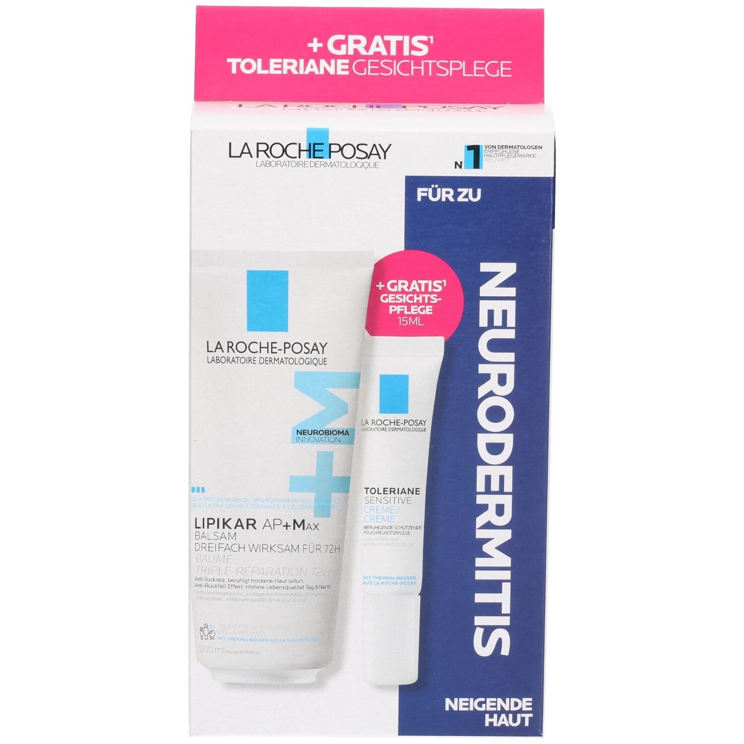 La Roche-Posay Lipikar Balsam AP+M Set mit gratis Toleriane Gesichtscreme.