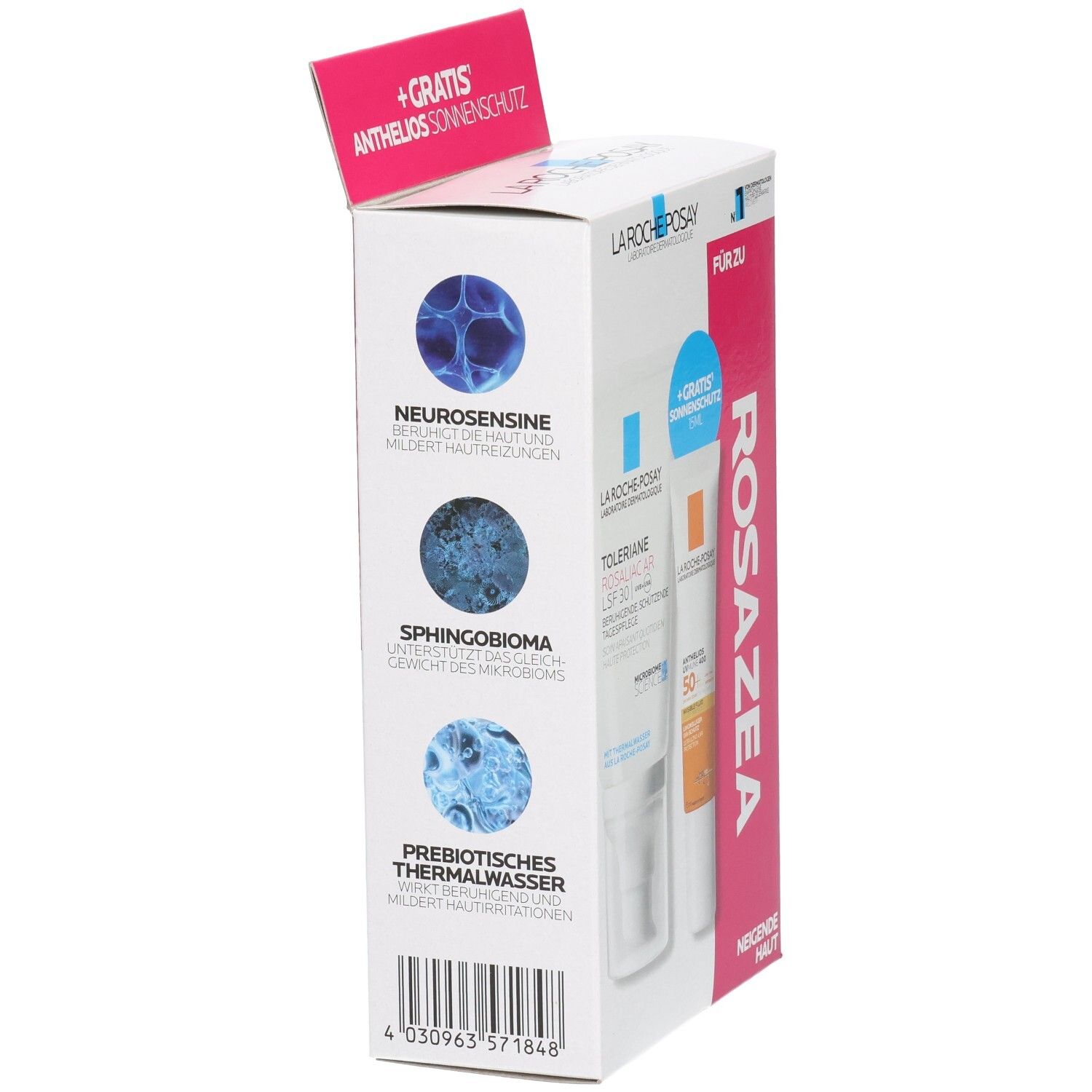 La Roche-Posay Set Rückseite: Infos zu Neurosensine, Sphingobioma, Thermalwasser.