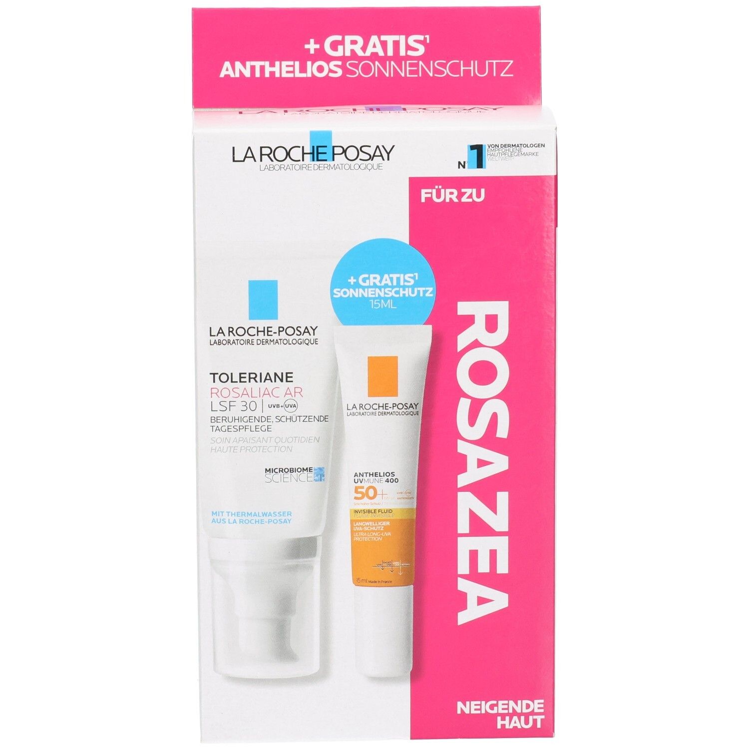 La Roche-Posay Set: Toleriane Rosaliac LSF 30 und gratis Sonnenschutz LSF 50.