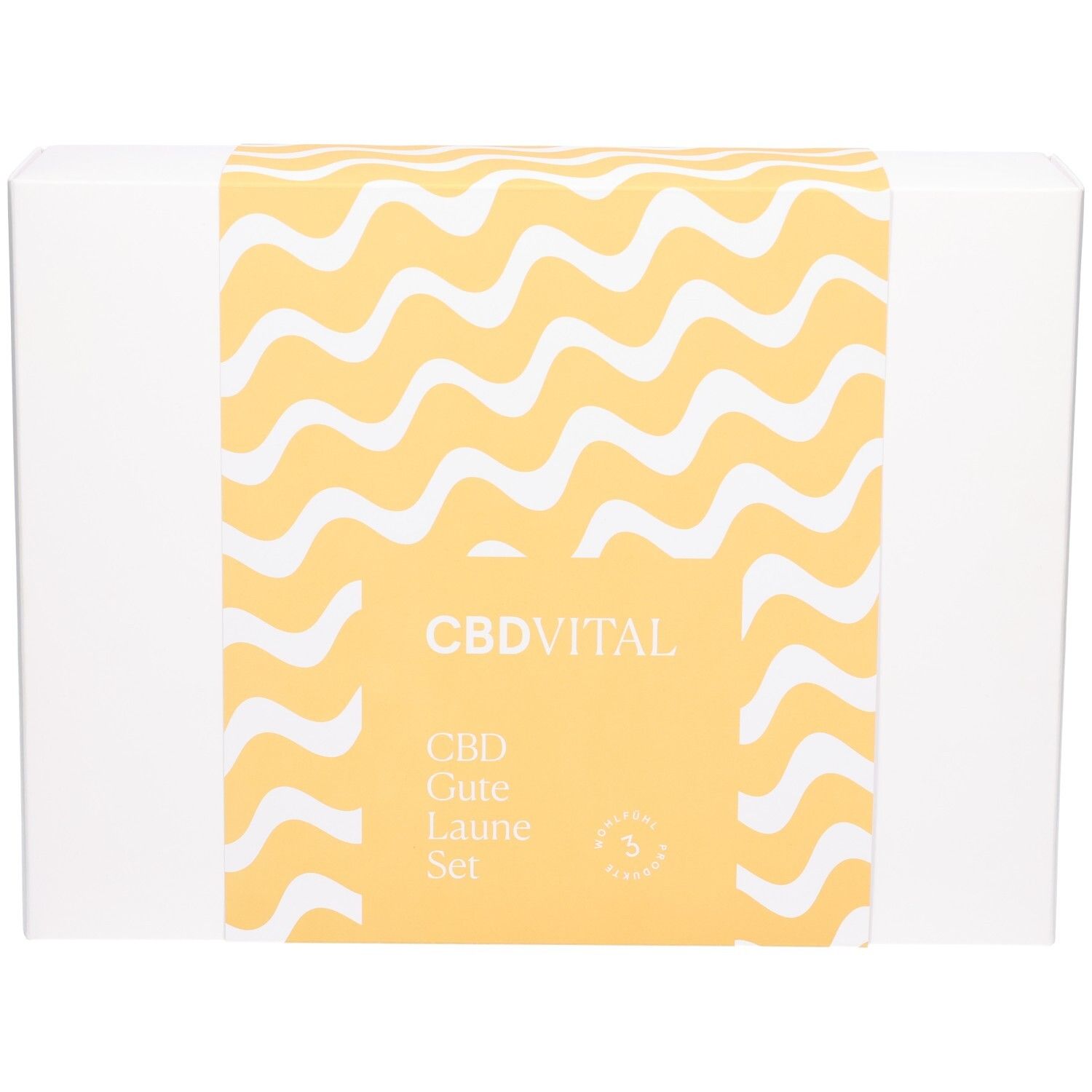 Verpackung des CBD VITAL Gute Laune Geschenk-Sets mit Wellenmuster.