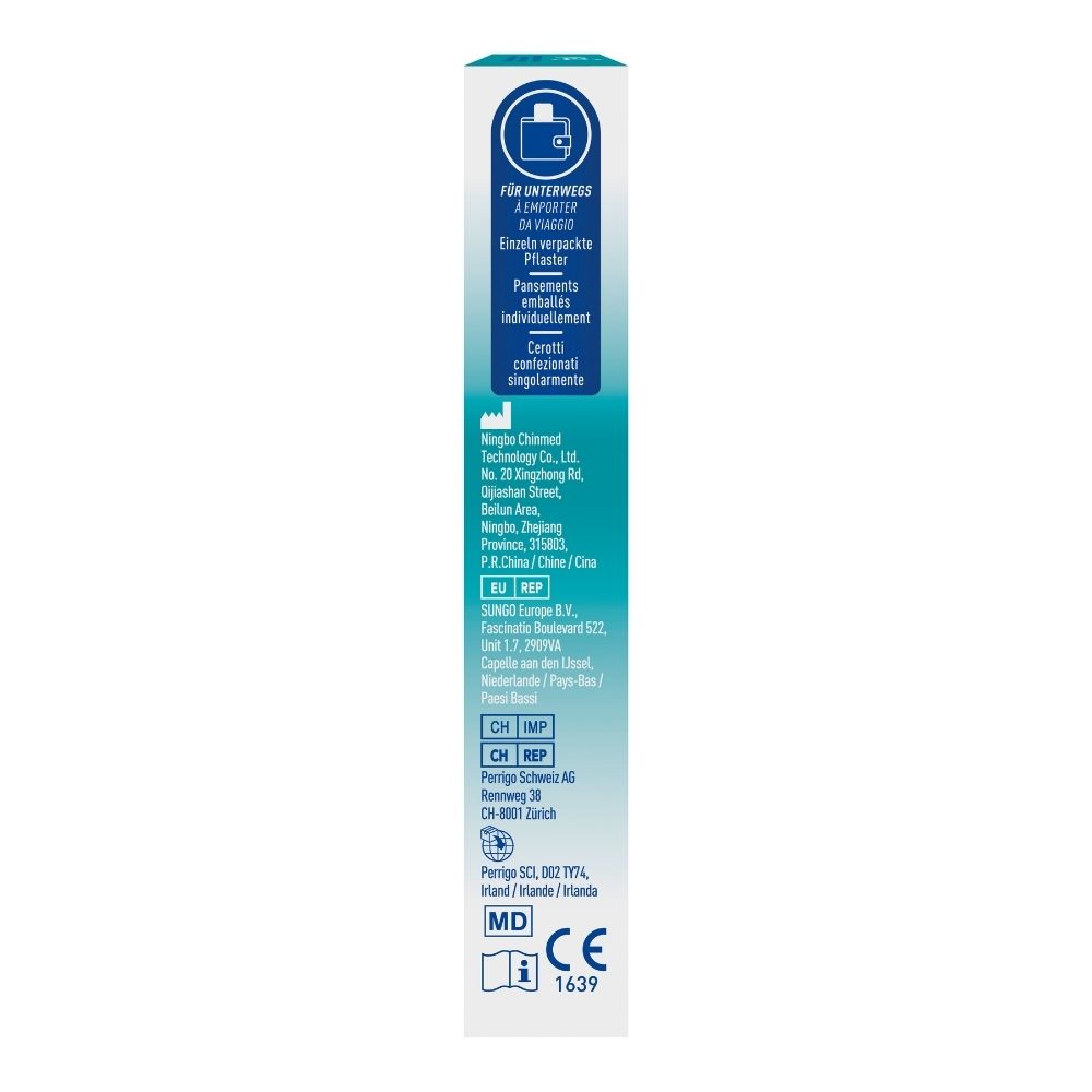 Seitenansicht einer COMPEED® Verpackung mit CE-Kennzeichnung und Herstellerinformationen.
