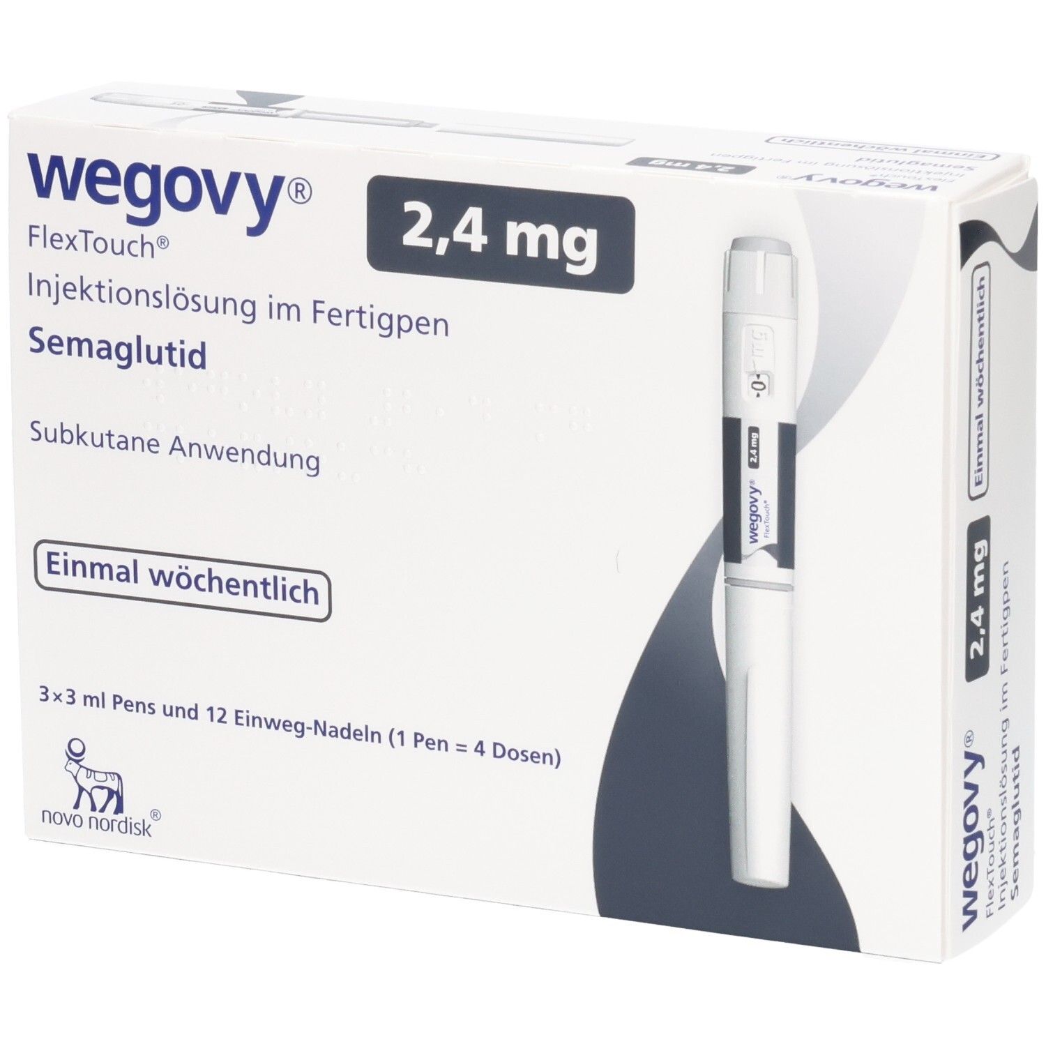 Wegovy 2,4 mg FlexTouch Fertigpen mit Injektionslösung, Subkutane Anwendung, Einmal wöchentlich.