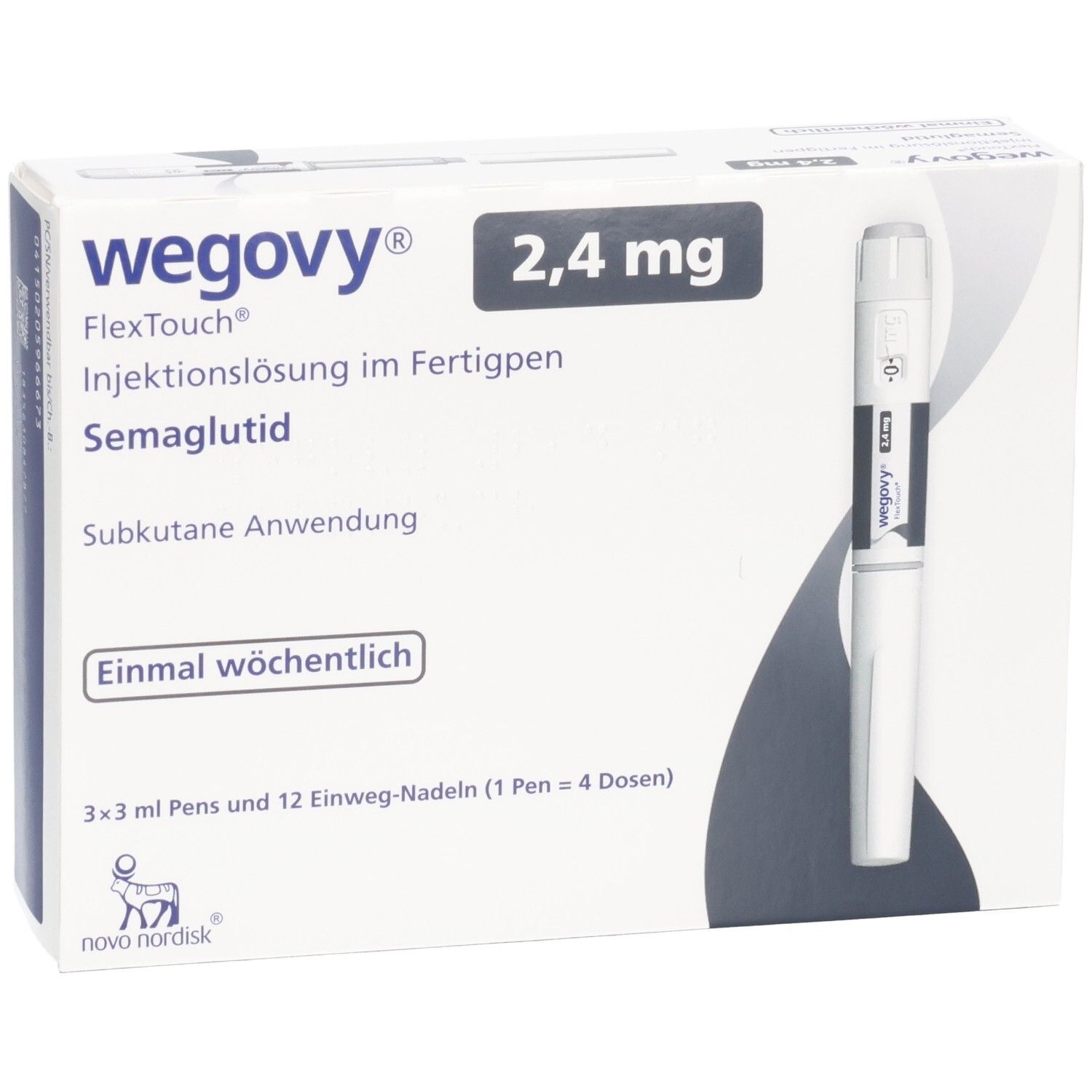 Wegovy 2,4 mg FlexTouch Fertigpen, Injektionslösung, Subkutane Anwendung, Einmal wöchentlich.