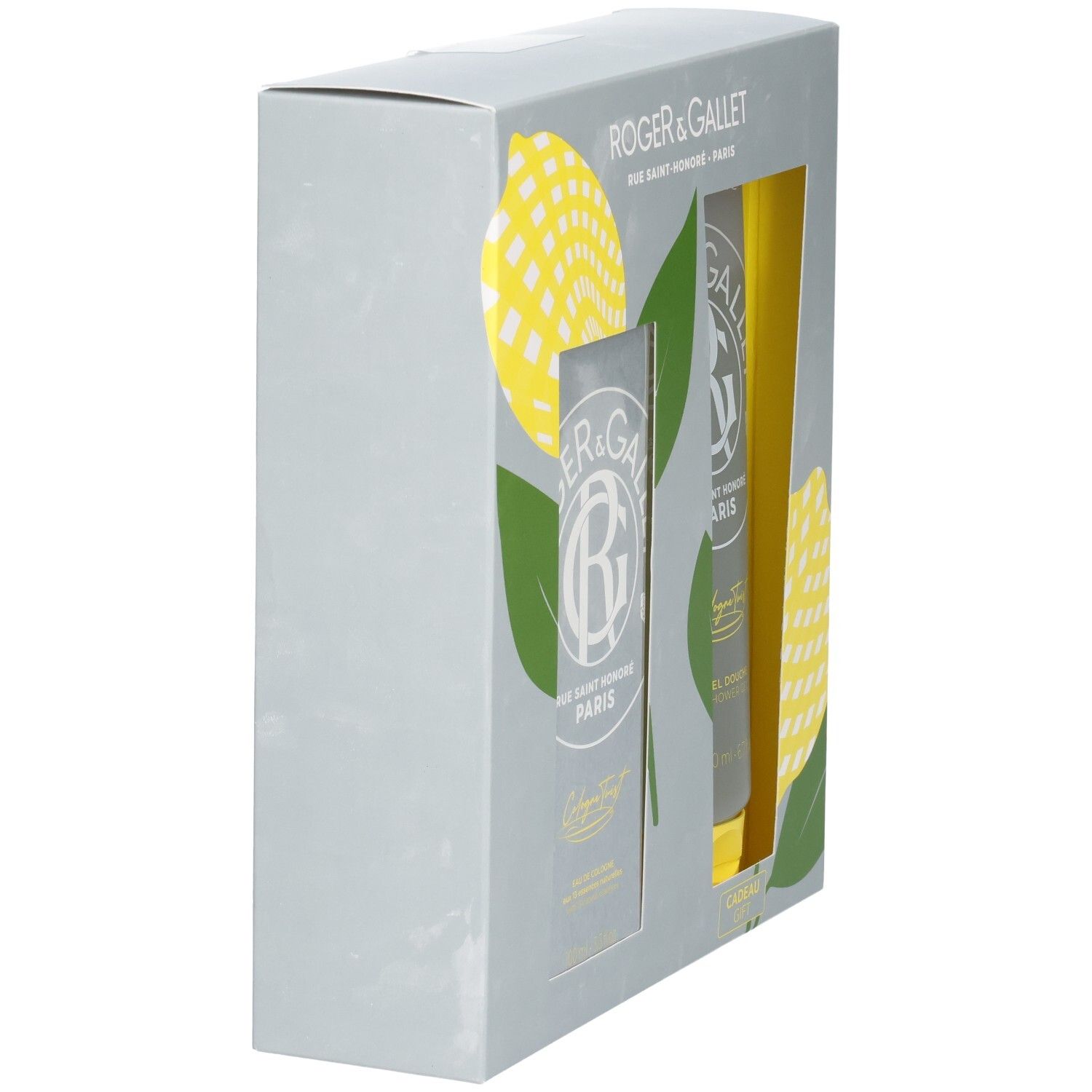 Geschenkset mit Duschgel und Eau de Cologne, Seitenansicht.
