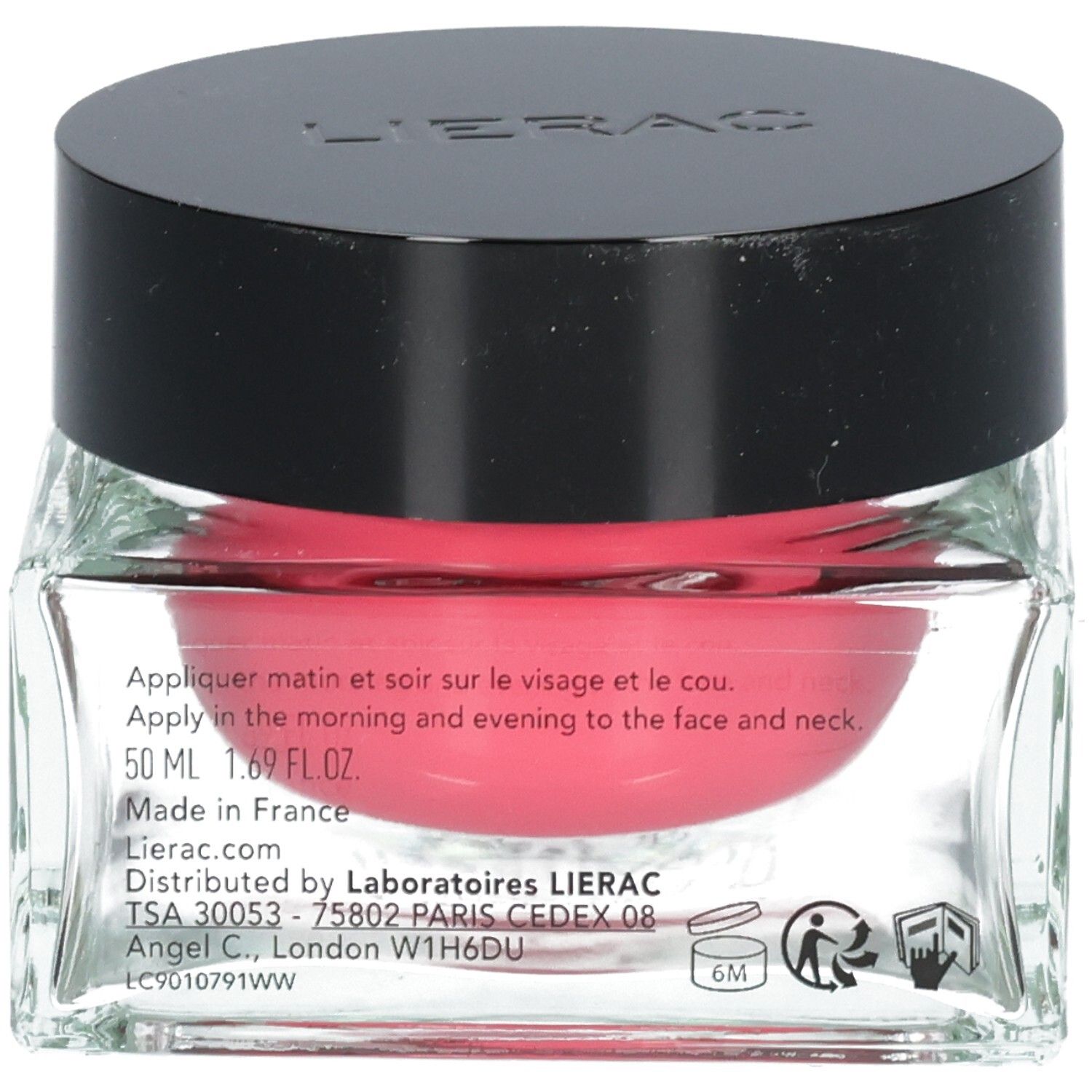 Rückseite des Lierac Glow Fresh Cremeglases mit Anwendungshinweisen und 50 ml Füllmenge.