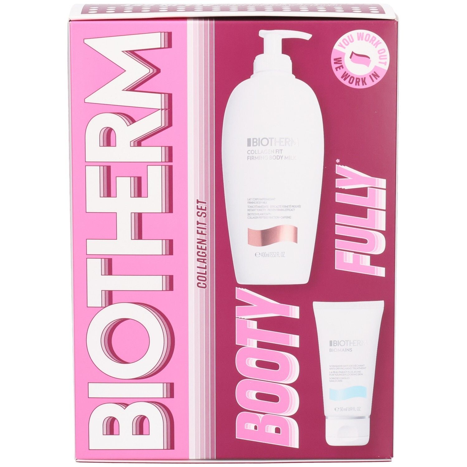 BIOTHERM Collagen Fit Set: Pumpspender und Tube mit Cremes, Vorderansicht.