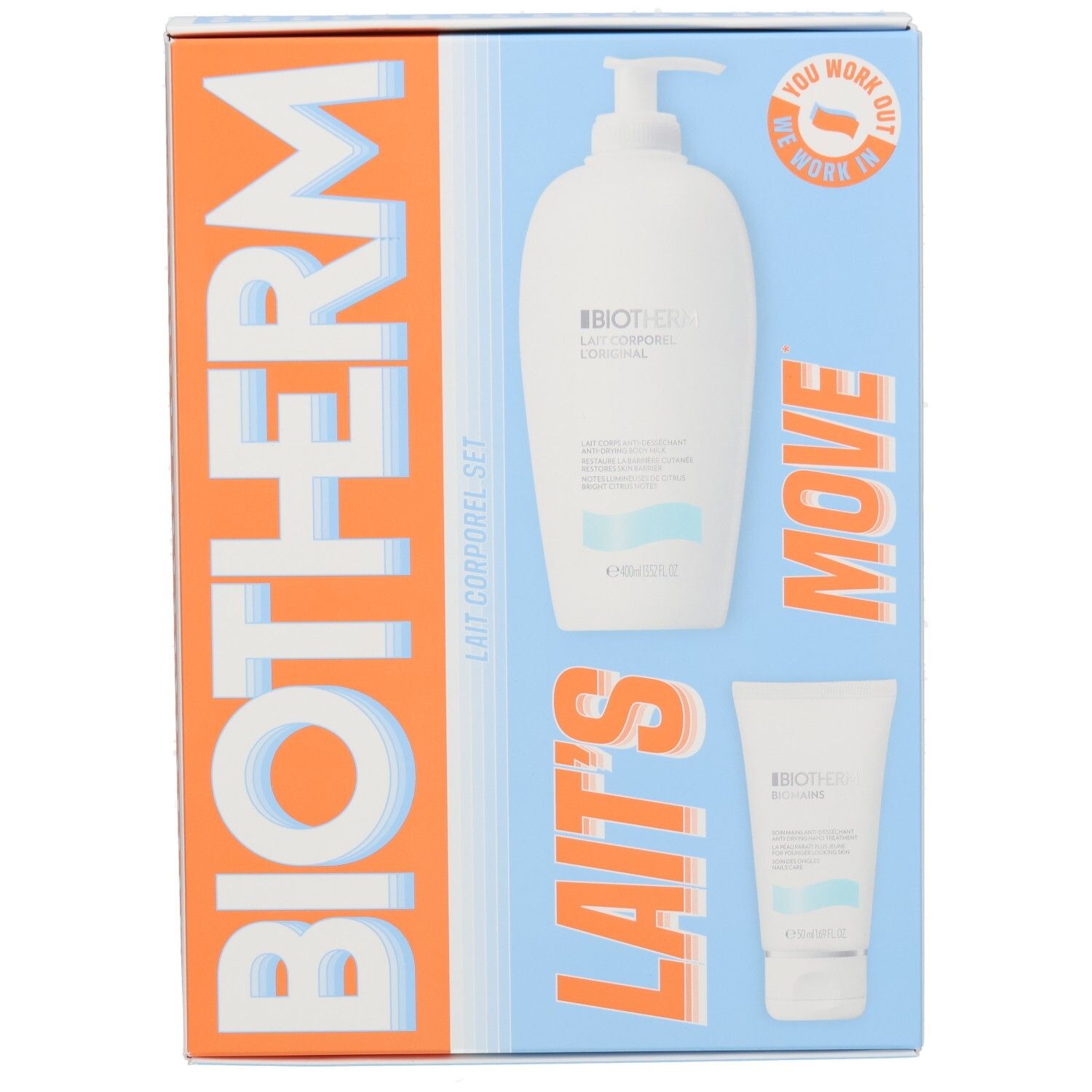 Biotherm Lait Corporel Set mit Pumpspender und Tube.